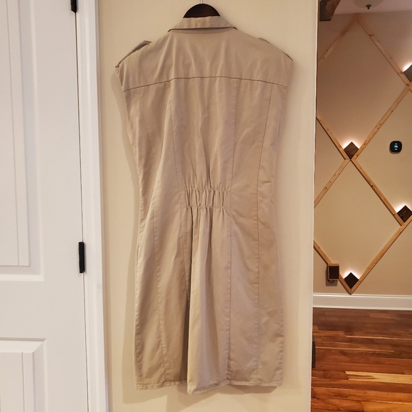 Zara Trench Coat Style Sleeveless Button Up Shirt Dress Khaki Size Large - Picture 7 of 14